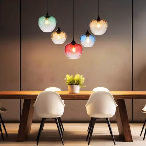 Globo Lighting Modern 5-Bulb Glass Pendant Light for Dining Rooms, Black with Multicolour Glass Shades, E27, Height Adjustable – 2