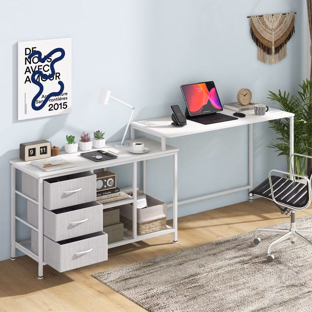 Costway Modern L-Shaped Corner Computer Desk in White – 2