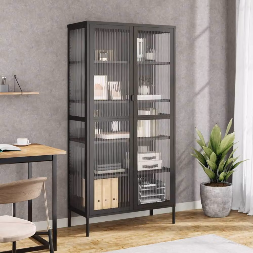 Berkfield Home Modern Black Highboard with Glass Doors and Internal Shelves, W/D/H: 85 x 40 x 180 cm – 2