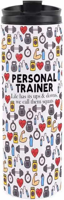 Purely Home Novelty Personal Trainer Travel Flask Reusable Stainless Steel Tumbler in Multicolour and White