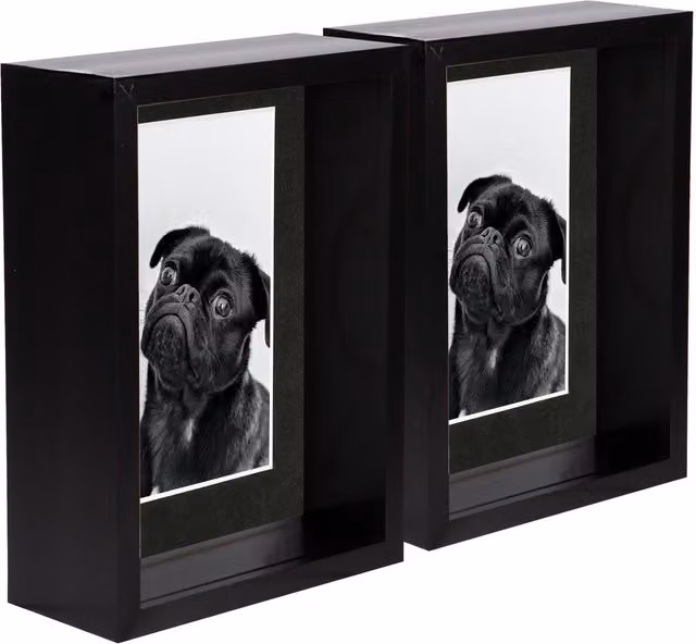 Nicola Spring Pack of 2 Black Rectangular 3D Deep Box Wooden Photo Frames for Hanging or Standing – 4