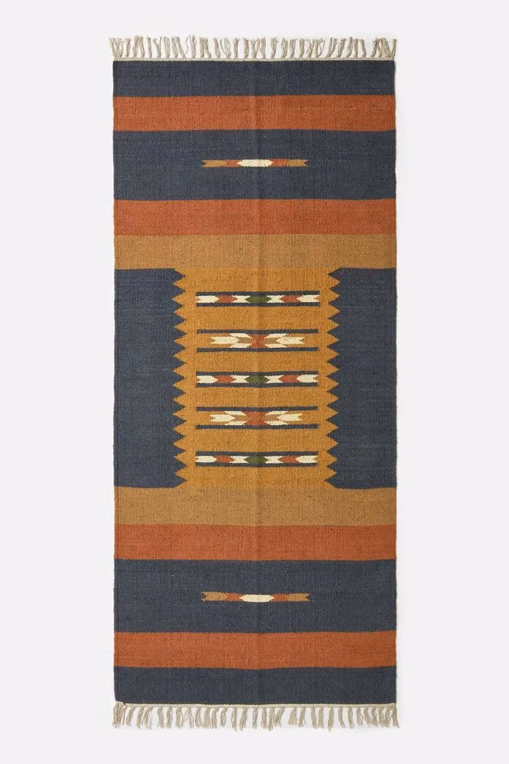 Homescapes Lundi Orange and Blue Kilim Runner Cotton and Jute Rug, W: 80 cm, L: 180 cm – 2
