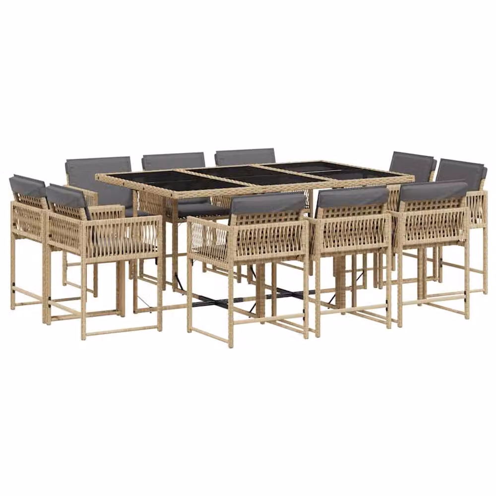 Berkfield Home 11 Piece Garden Dining Set with Beige Cushions and Poly Rattan – 2