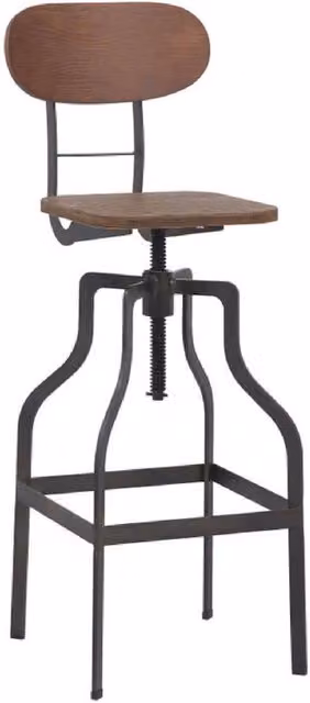 netfurniture Bolzing Kitchen Bar Stool in Brown Wood and Metal with Retro Industrial Swivel Design