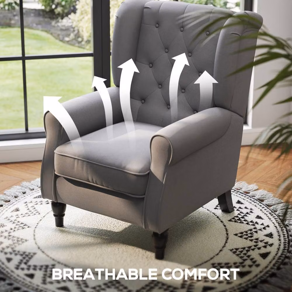 STILVORA Wingback Armchair with Solid Wood Frame and Grey Linen Fabric Upholstery – 5