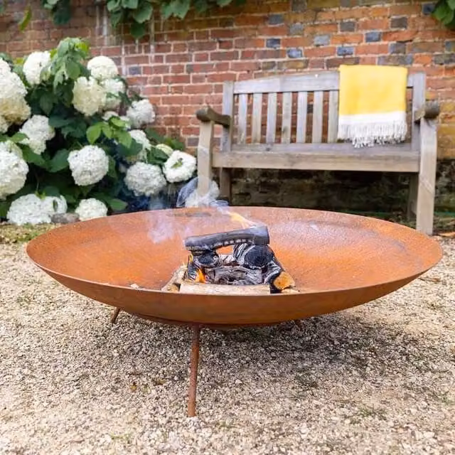 Primrose Pre-Rusted Corten Steel Fire Bowl in Brown and Orange, Diameter: 80 cm
