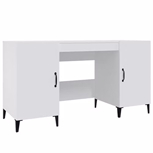 vidaXL Modern White Writing Desk with Dual Pedestal, W/D/H: 140 x 50 x 75 cm – 1