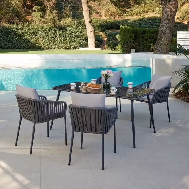 Home Detail Fiji Grey Garden Dining Set with Metal and Glass Table – 1