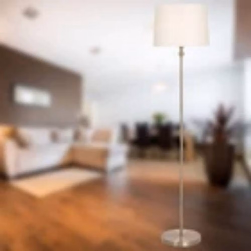 Havendro Modern Brass Floor Lamp with Beige Fabric Cylinder Shade – 2