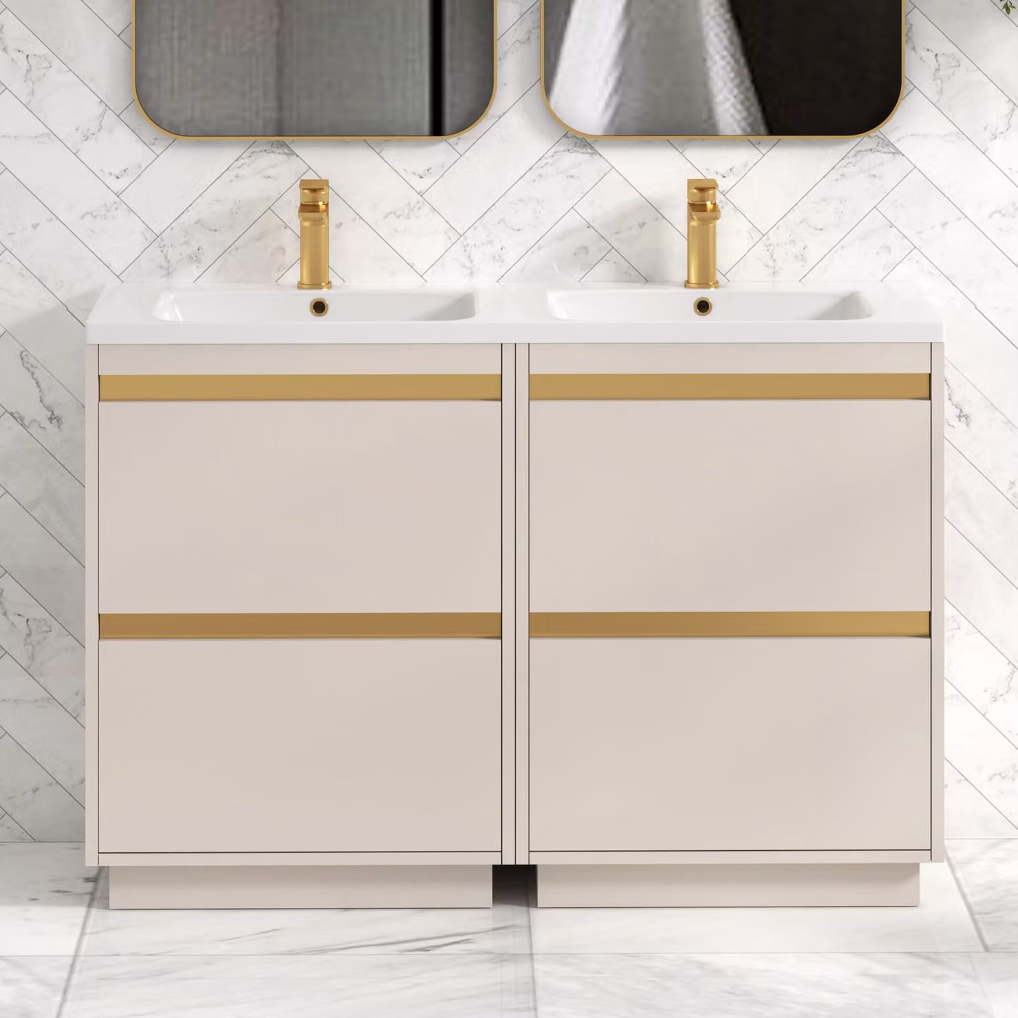 Royal Bathrooms Orion 1200mm Warm Taupe 4 Drawer Floor Standing Vanity Unit with Ceramic Basin and Accent Trim