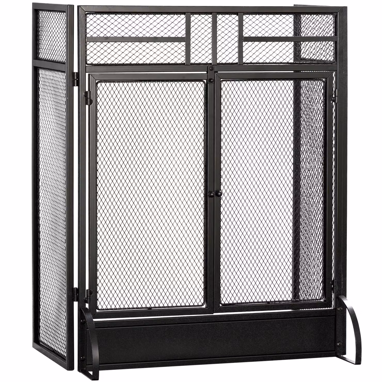 HOMCOM 3-Panel Folding Freestanding Fireplace Screen with Door in Black, W: 120 cm, H: 79 cm – 2