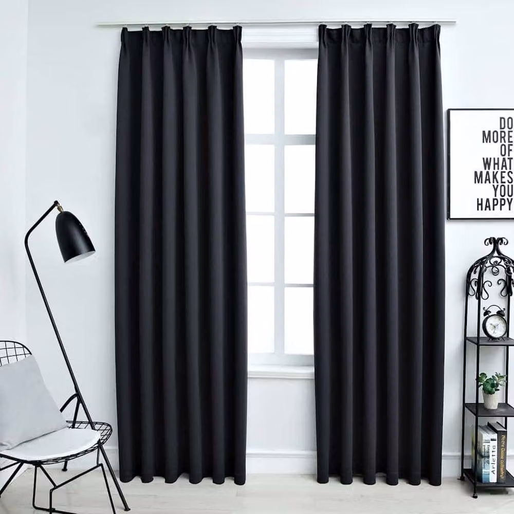 Berkfield Home Elegant Blackout Curtains with Hooks, 2 Pack, Black, W: 140 cm, H: 225 cm – 2