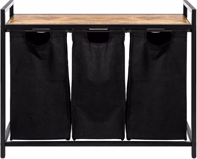 Kelvenix Large Industrial Wooden Laundry Hamper Basket with Removable Bag and Handles in Black – 1