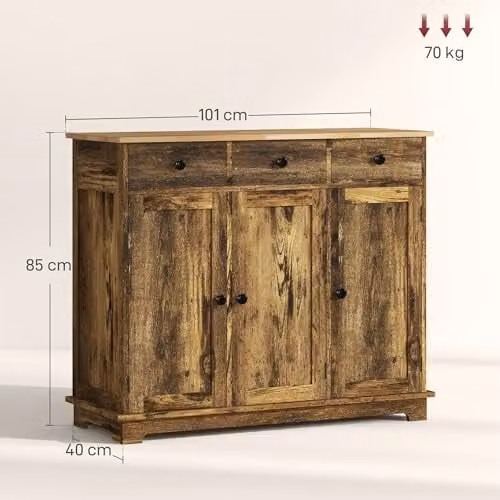 HOMCOM Modern Sideboard Storage Cabinet with 3 Doors and 3 Drawers in Rustic Brown – 3