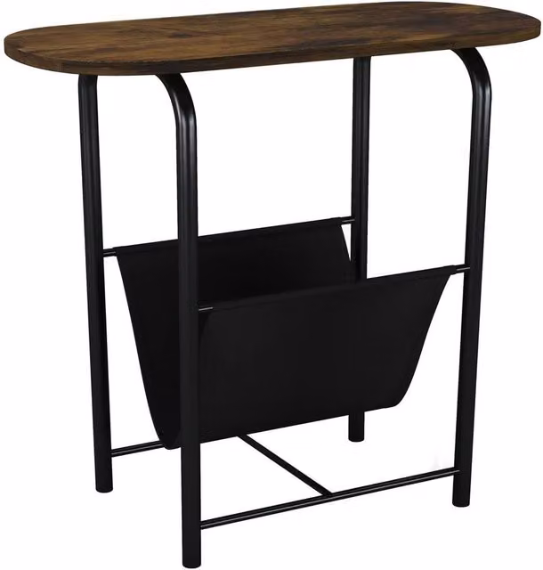 EONLION Slim Oval Side End Table with Magazine Holder Sling Rack in Brown Oak Wood – 1