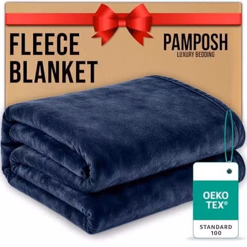 Pamposh Blue Flannel Fleece Throw Blanket, W/D/H: 130 x 150 cm