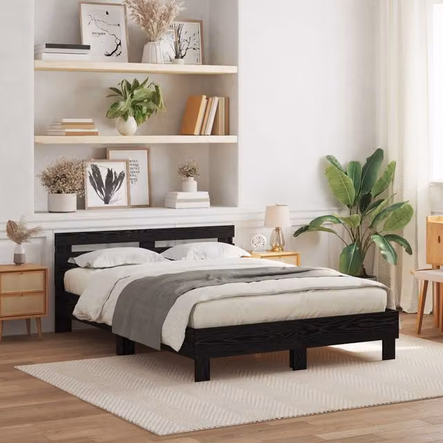 Berkfield Home Black Solid Oak Bed Frame, W/D/H: 150 x 200 x 155 cm – 1