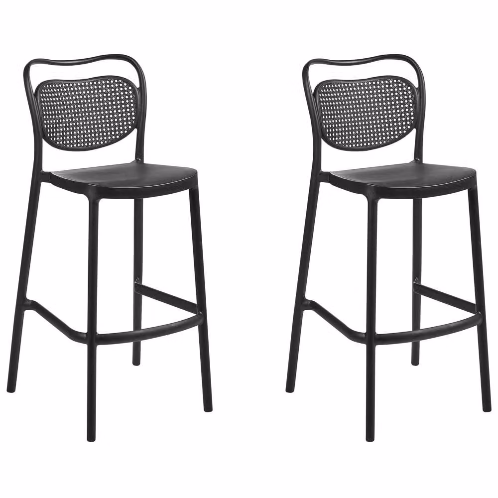 Wyld and Coco Set of 2 Black Retro Bar Chairs, Weatherproof Plastic Indoor Outdoor Seating – 2