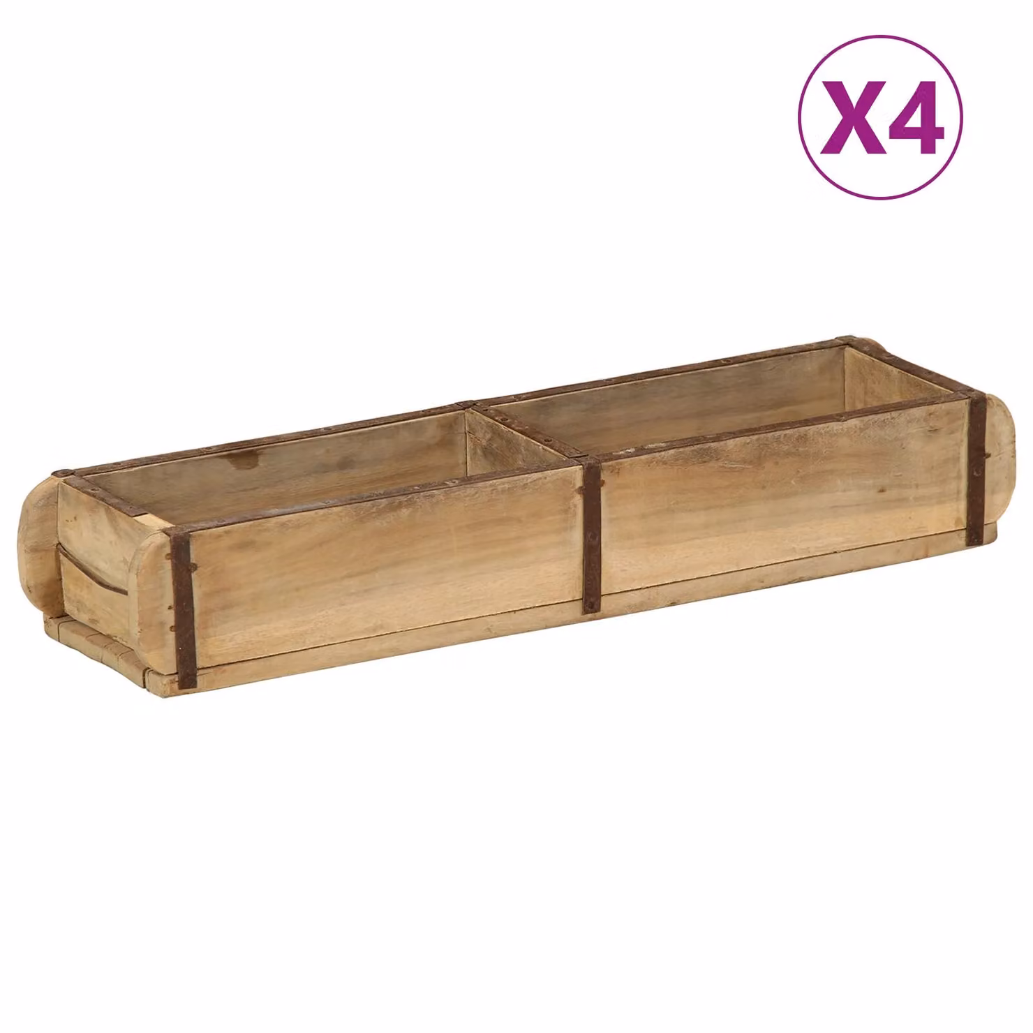 Berkfield Home Set of 4 Reclaimed Solid Wood Trays in Beige, W/D/H: 15 x 5 x 9 cm – 2