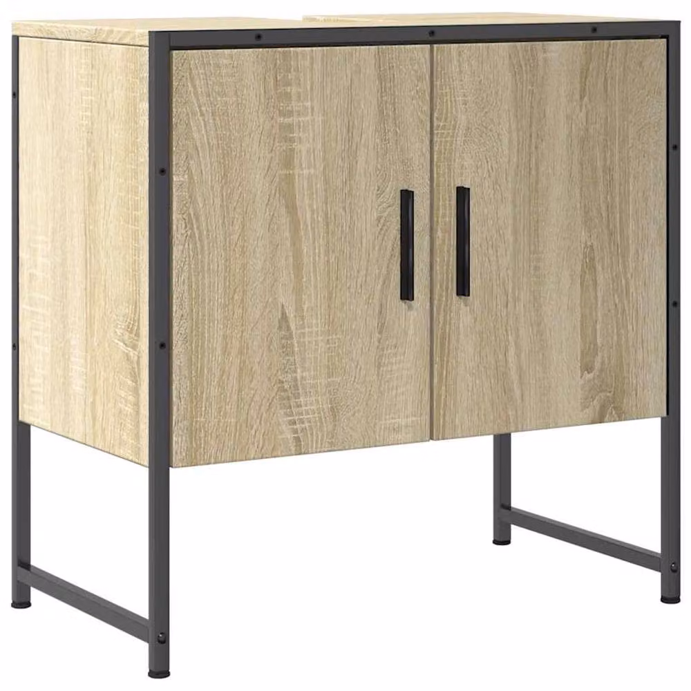 Berkfield Home Sturdy Bathroom Sink Cabinet in Sonoma Oak and Beige, W/D/H: 60 x 33 x 60 cm – 3