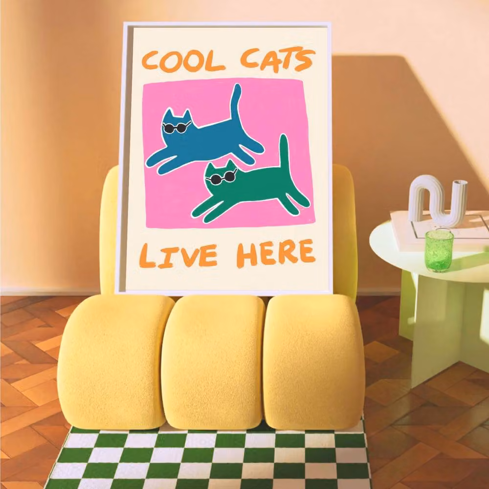 The Paper Tail Cool Cats Multicolour Paper Poster, W: 29.7 cm, H: 42.0 cm – 2