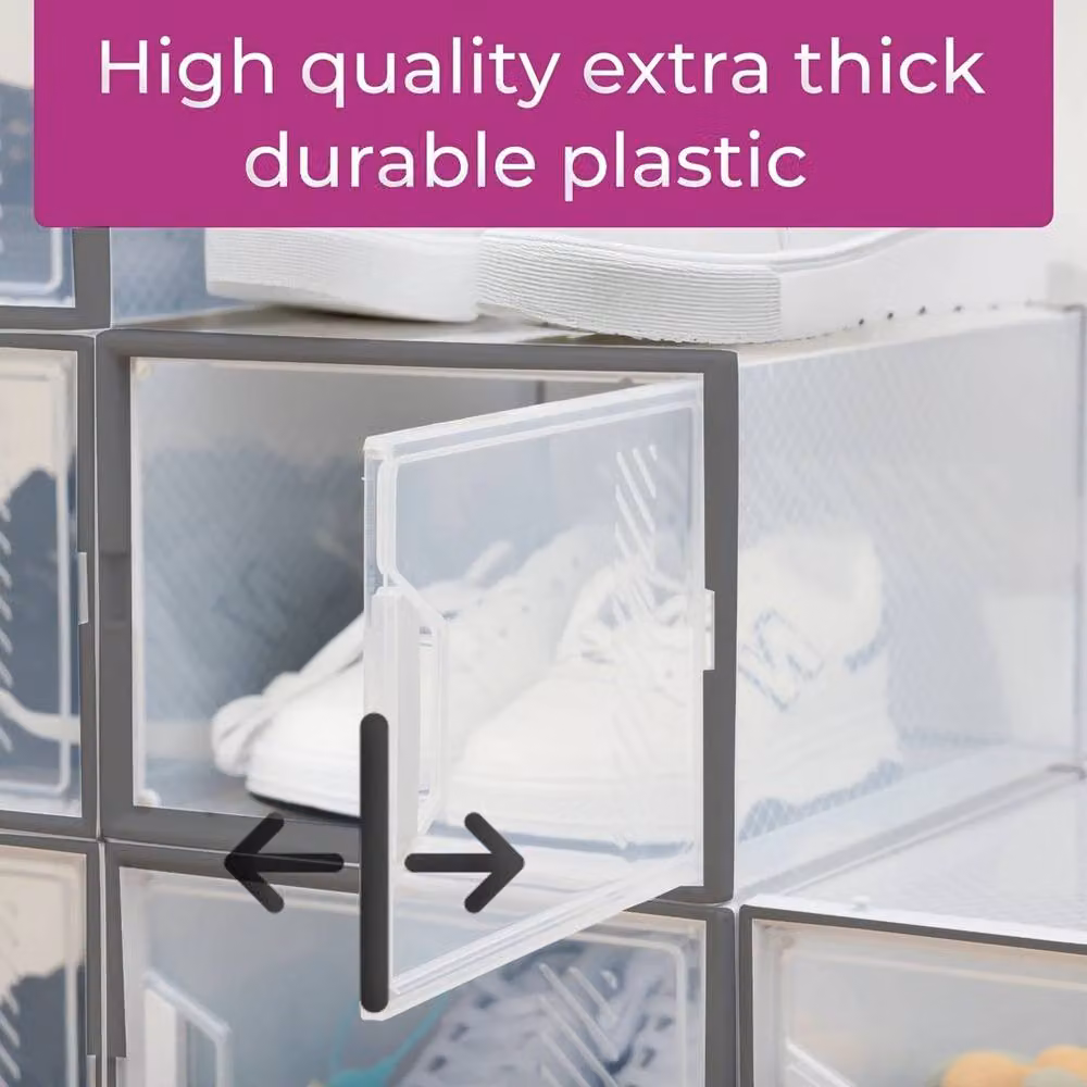 FORGEVIO Stackable Transparent Clear Plastic Shoe Storage Boxes with Lid, Grey – 2