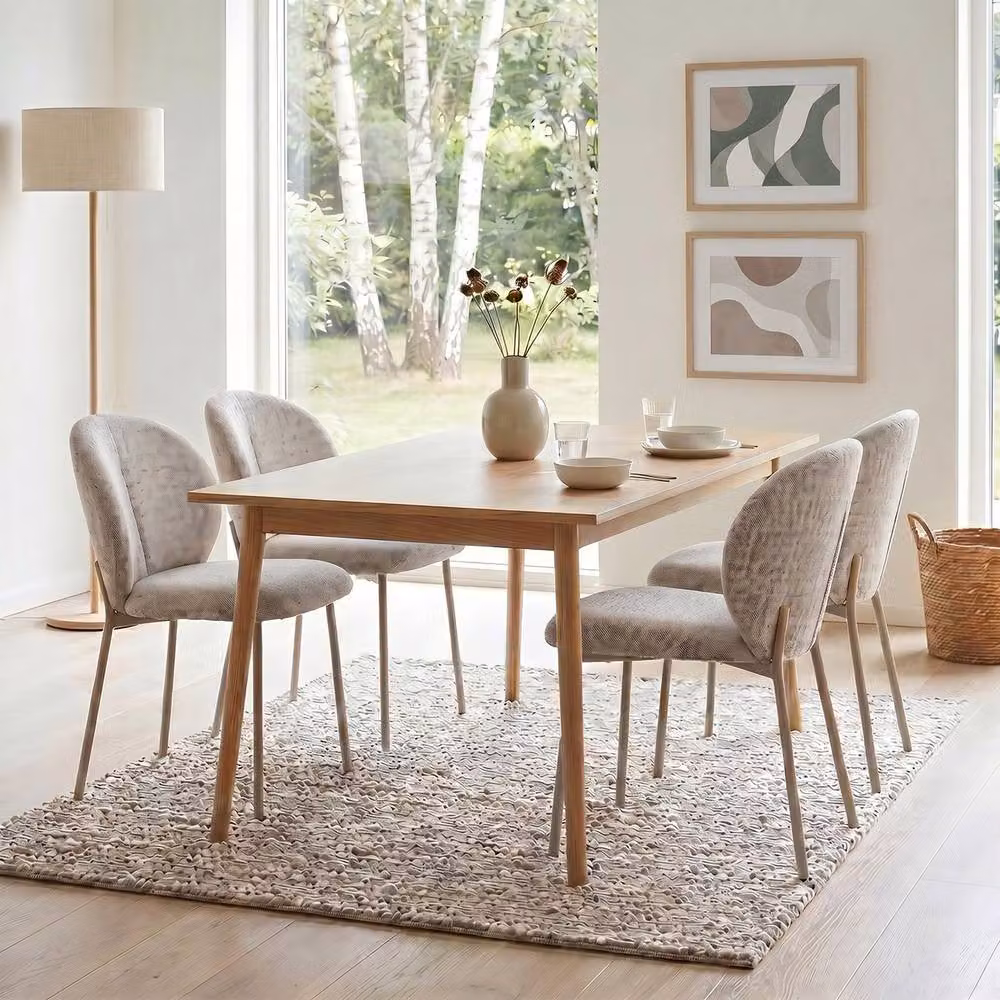 CALICOSY Ambre Set of 2 Upholstered Chairs in Mottled Beige Fabric, W: 60 cm, D: 48 cm, H: 80 cm – 2