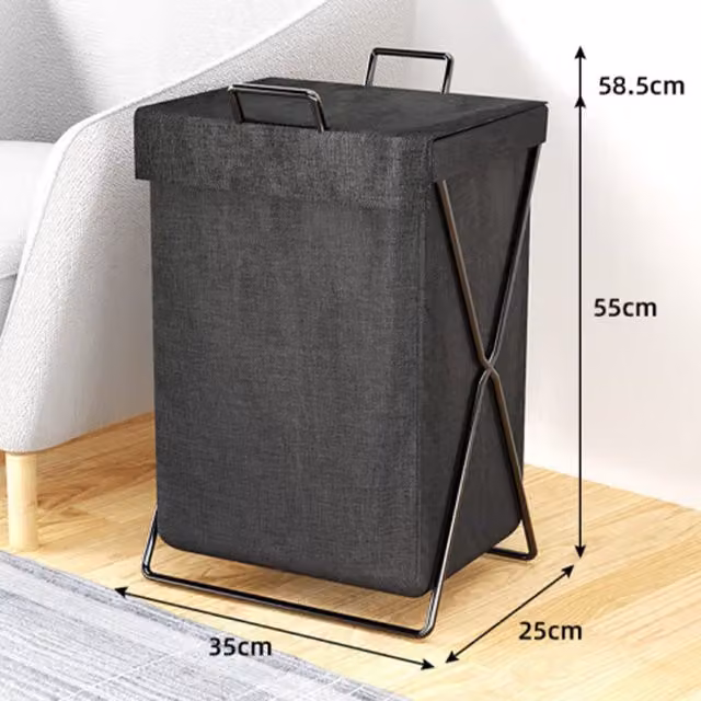 Livingandhome Collapsible Fabric Laundry Basket with Handles in Black and Grey