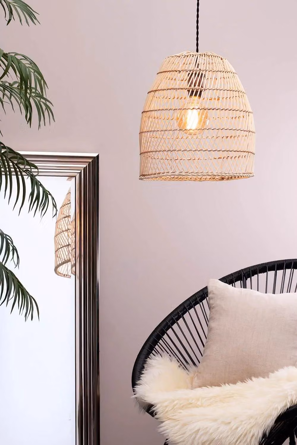 BHS Lighting Beige Rattan Tall Dome Easy Fit Light Shade with Reducer Ring, W: 36.5 cm, D: 32.5 cm – 2