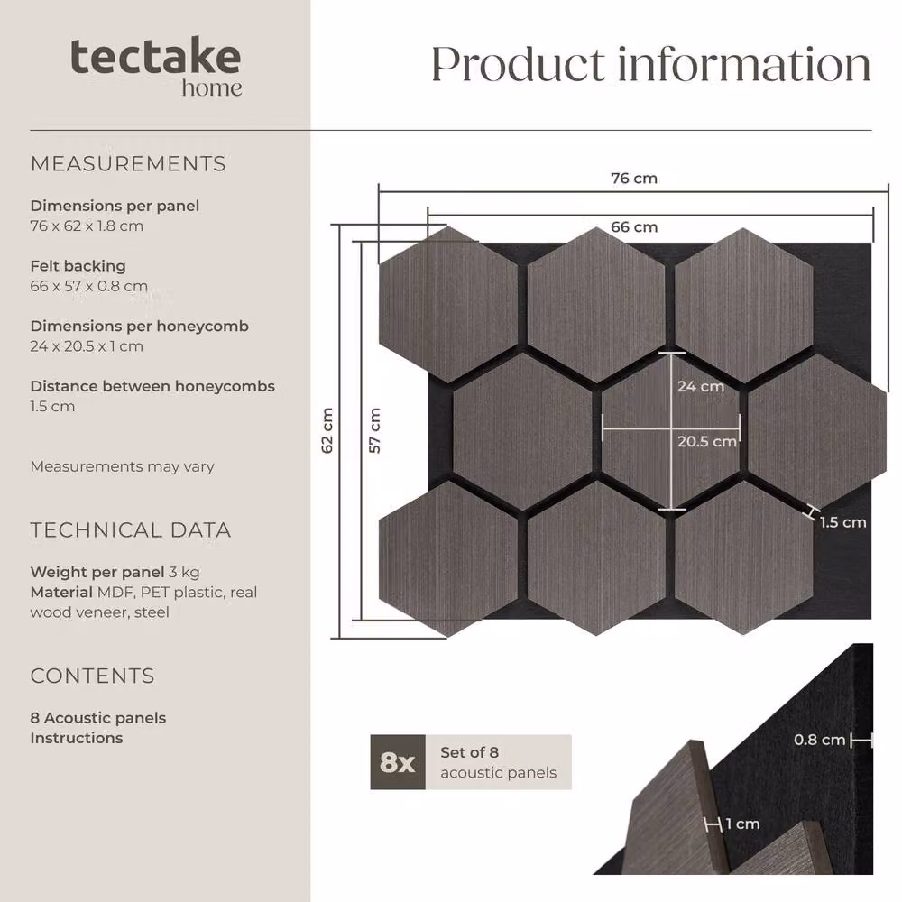 tectake Oak Gray Sound-Absorbing Acoustic Felt Wall Panels in Grey – 6