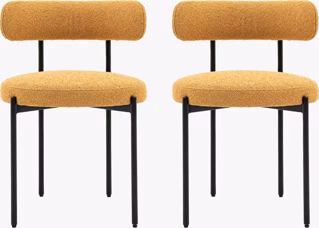 Perch & Parrow Set of 2 Modern Yellow Bouclé Upholstered Dining Chairs with Wood Frame