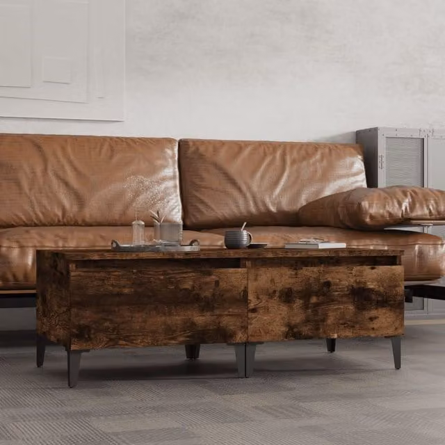 Berkfield Home Set of 2 Smoked Oak Side Tables in Brown, W/D/H: 50 x 46 x 35 cm – 1