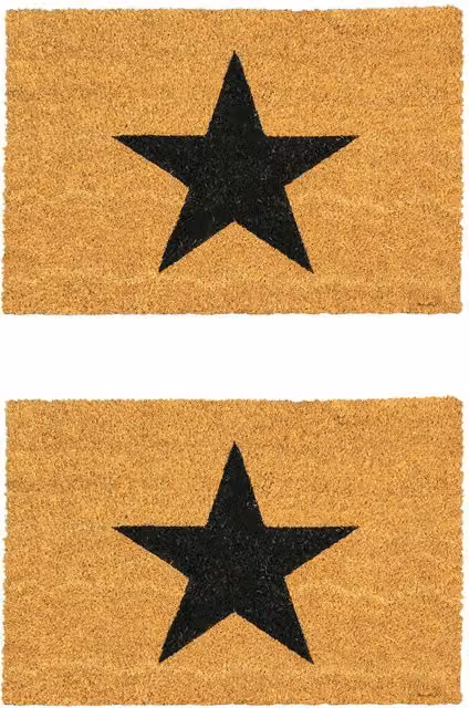 Nicola Spring Coir Door Mats, Black Star, Pack of 2, Brown, W: 90 cm, D: 60 cm