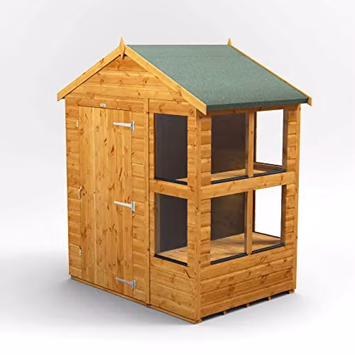 Powersheds Premium Apex Wooden Potting Greenhouse in Brown with Toughened Glass and 12mm Extra Thick Timber