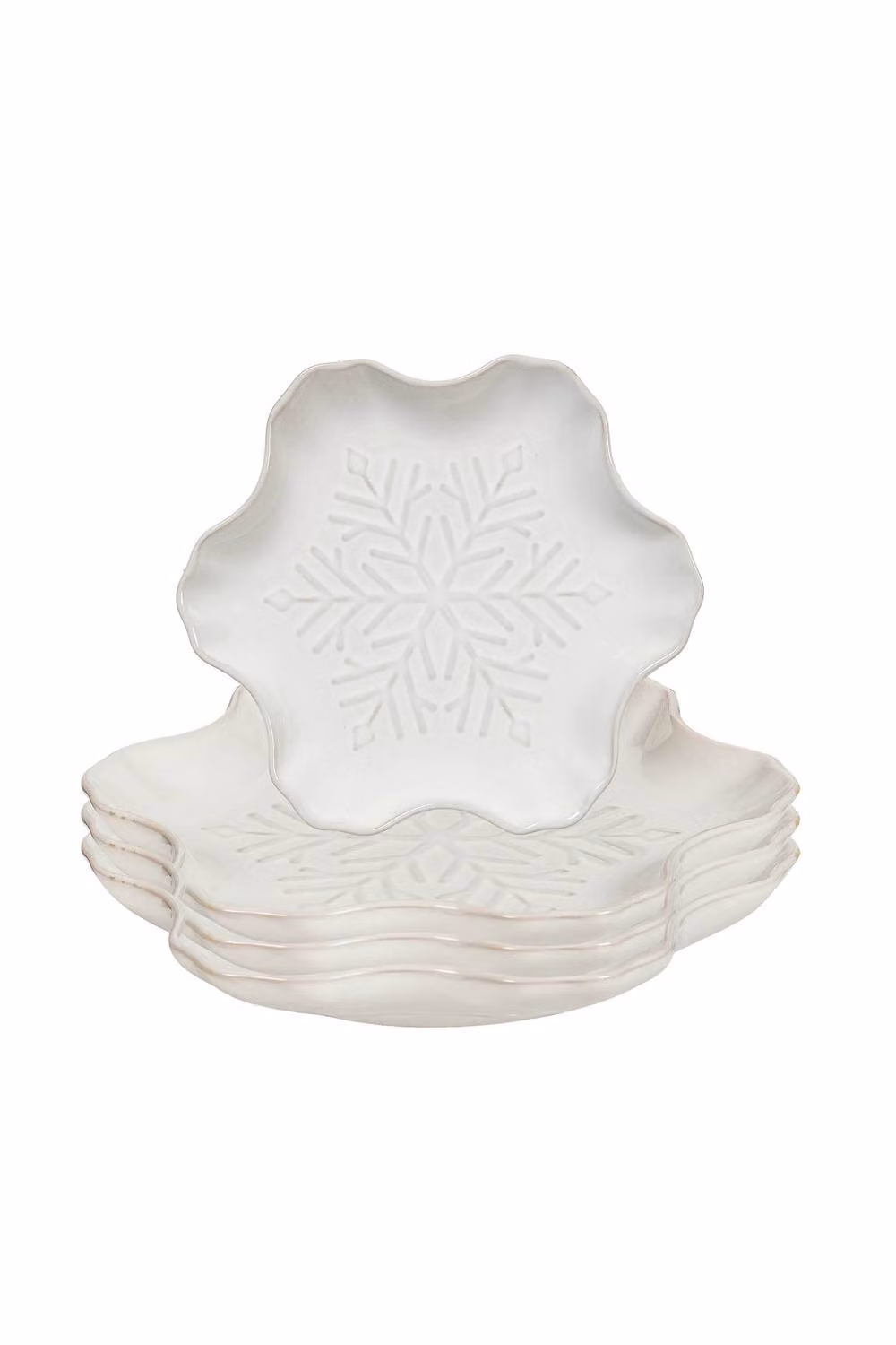 Dibor Set of 4 White Snowflake Ceramic Christmas Side Plates, Width: 16.1 cm – 2
