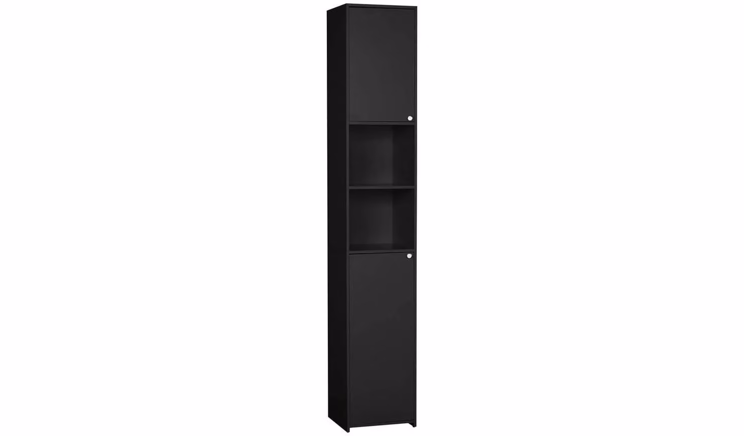 Cheap Furniture Warehouse Prime Tallboy Black Corner Bathroom Storage Unit with Hinged Doors and Internal Shelves, H 190 cm x W 33 cm x D 30 cm