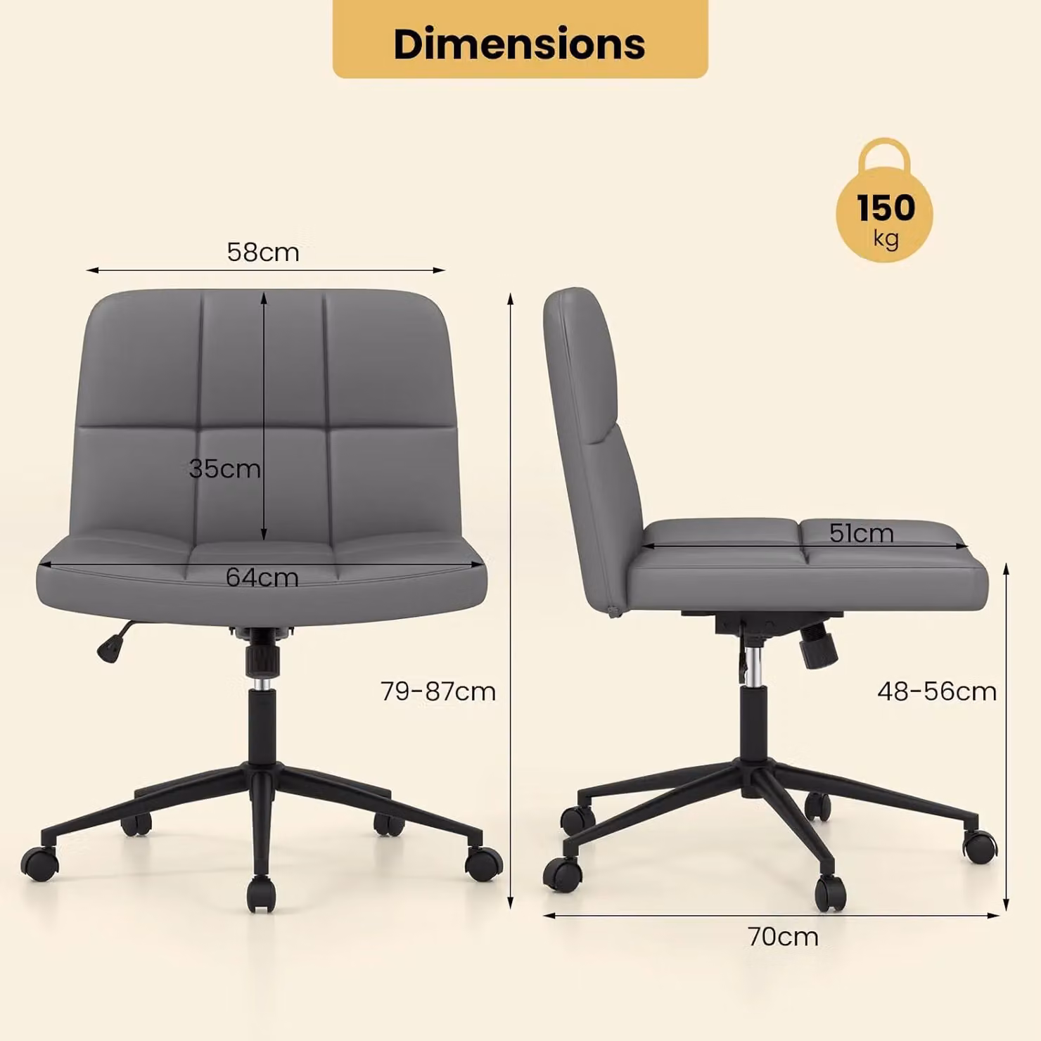 Gymax Grey Upholstered Synthetic Leather Swivel Office Chair with Castors – 3