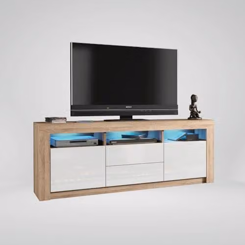 Mex Furniture LTD Modern TV Unit in Oak with Glossy White and Black Doors, W: 160 cm, H: 60 cm, D: 35 cm – 4