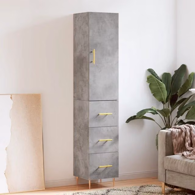 Berkfield Home Modern Highboard in Concrete Grey, H 180 x W 34.5 x D 34 cm