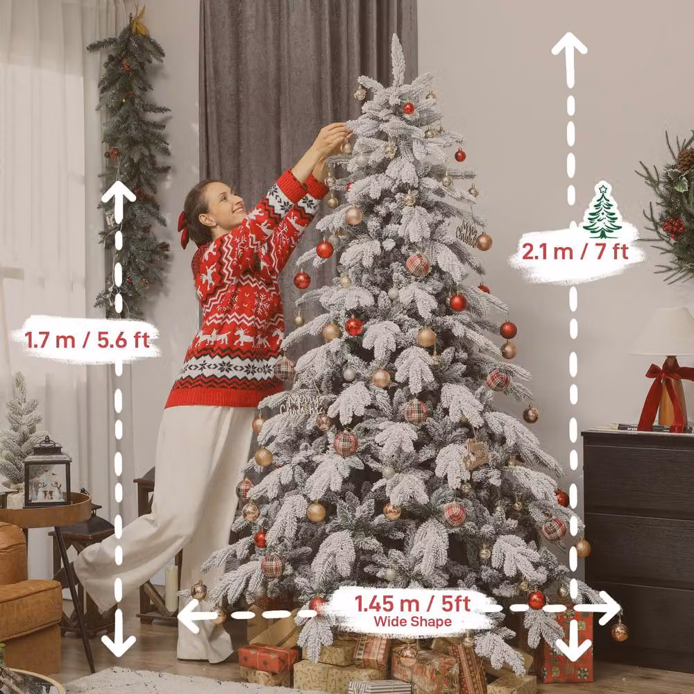 HOMCOM 4.7ft Snow Flocked Artificial Christmas Tree in Green and White – 3