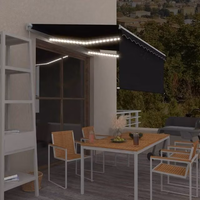 Berkfield Home Manual Retractable Awning with Blind and LED in Anthracite, W: 350 cm, D: 250 cm