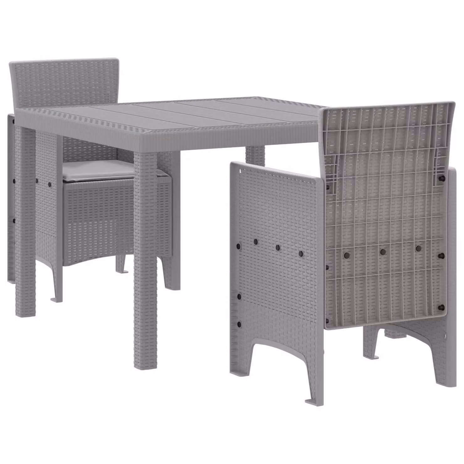 Berkfield Home 3 Piece Modern Poly Rattan Garden Dining Set with Cushions in Grey – 2