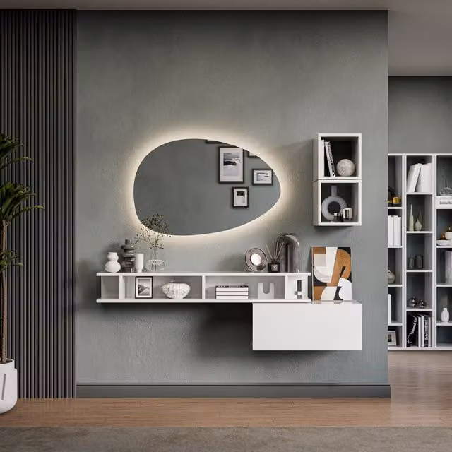 Decorotika Tampere Wall Mounted Entertainment Center in High Gloss White with Integrated LED Lighting