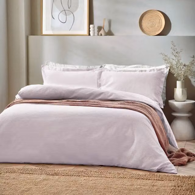 Yard Waffle Textured 100% Cotton Duvet Cover and Pillowcase Set in Pink, W/D/H: 180 x 200 cm