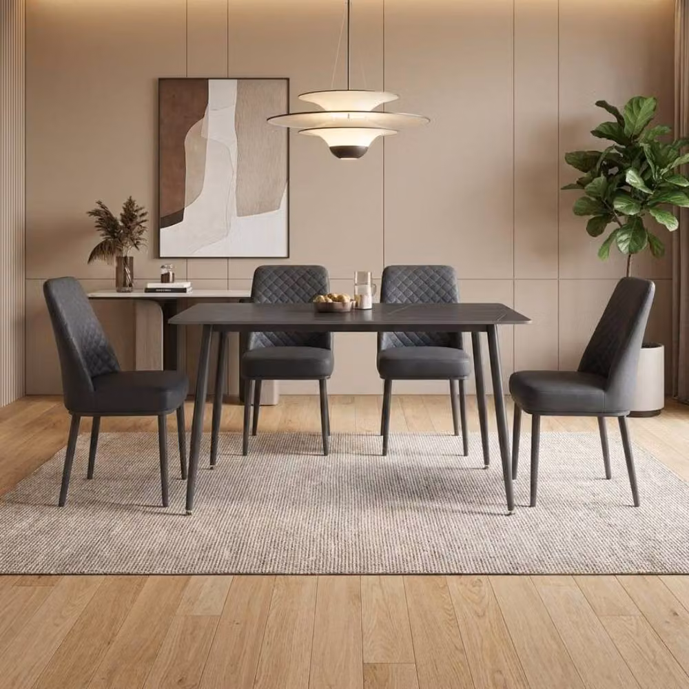 HOME LUXE INTERIOR Oxford Black Ceramic Rectangular Dining Table and 4 Black Upholstered Chairs Set – 4