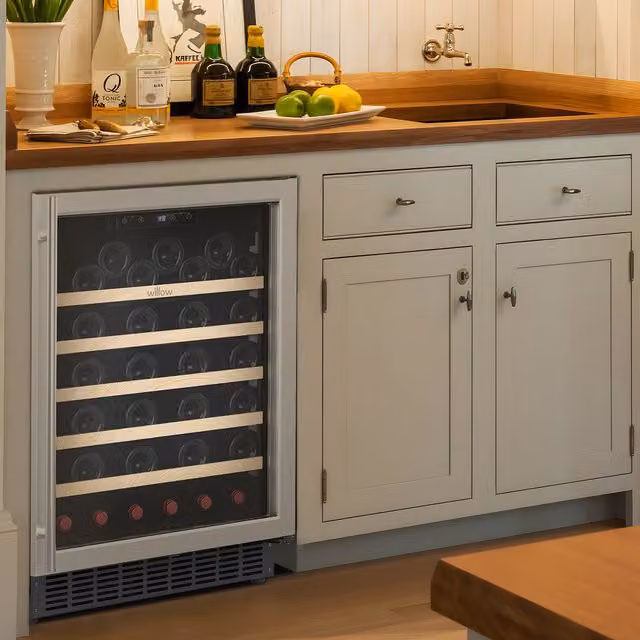 Willow Under Counter 52 Bottle Wine Cooler in Silver and Black with Stainless Steel Door