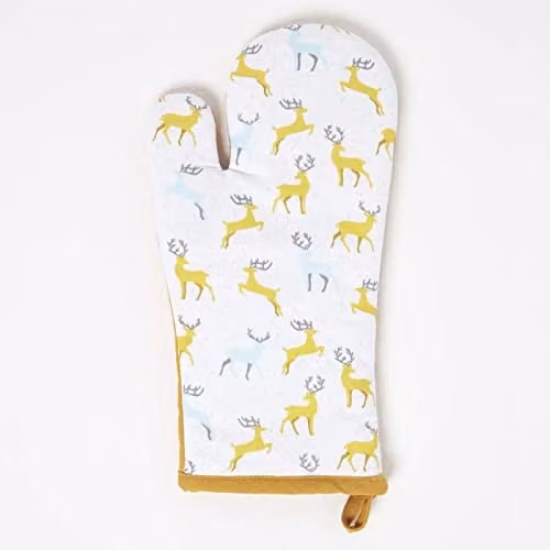 Homescapes Grey Cotton Christmas Oven Glove with Stag Pattern