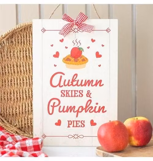KDMD Autumn Skies and Pumpkin Pies White Wooden Hanging Sign – 1