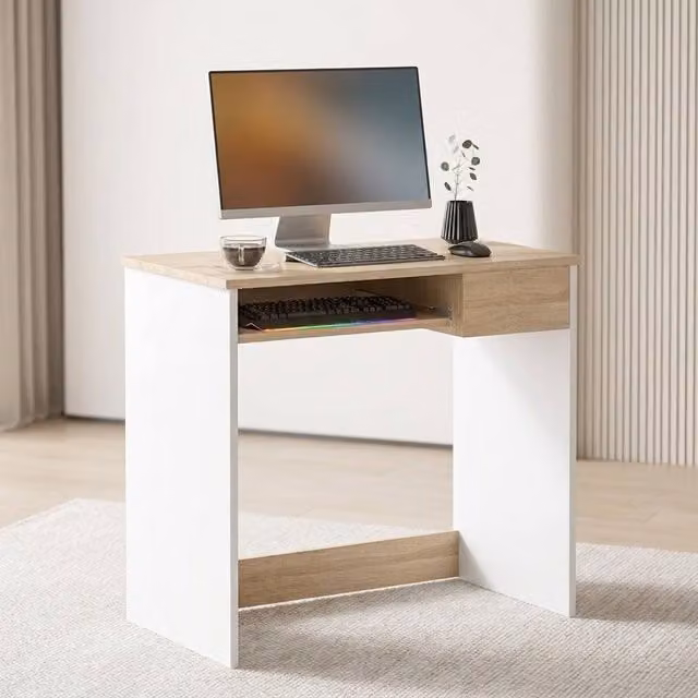 STILVORA Modern Computer Desk with Keyboard Tray and Drawer in Light Oak, W/D/H: 120 x 60 x 75 cm