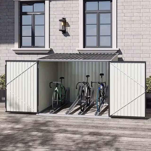 Breeins Galvanised Steel Pent Garden Bicycle Shed in Black